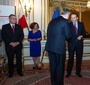 Michal Mrozek receives his medal from Minister Sikorski as President Komorowski and Consul General Ewa Junczyk-Ziomecka observe the ceremony (Mateusz Stasiek of the Polish Consulate in New York)