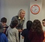 Wanda Urbanska answers follow-up questions from the 4th and 5th graders at the Hannah Senesh School (Photo: David Samuels)