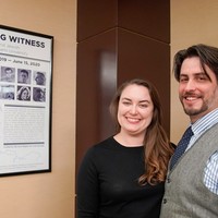 Alia Levar Wegner, Digital Collections Librarian and curator of the 'Bearing Witness' exhibition, and Dr. Adam Richard Rottinghaus, the exhibit's designer. (Photo: Miami University Libraries)