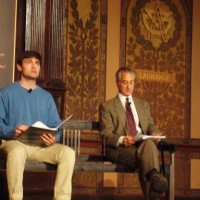 Student actor playing the young Karski with David Strathairn (Gerry Chiaruttini)
