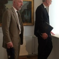 Robert Burkett and Father Dennis McManus during their visit to the Jewish Historical Institute and a meeting with the staff of the Emanuel Ringelblum's Underground Archive in the Warsaw Ghetto.  (Photo: Joanna Kristensen)