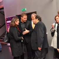 Derek Goldman (in the middle) talking to a guest and to IMKA Director Tomasz Karolak and JKEF Chairman Andrzej Rojek; on the right: Małgorzata Rojek and Clark Young (Photo: Seweryn Pogorzelski)