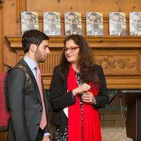 Dr. Mehnaz M. Afridi talking to a Manhattan College student (Photo: Joshua Cuppek)