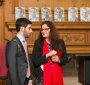 Dr. Mehnaz M. Afridi talking to a Manhattan College student (Photo: Joshua Cuppek)