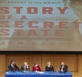 The panel with a backdrop of the book cover