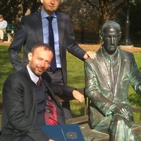 Andrzej Fąfara and Szymon Pawlak at Karski Bench at Georgetown University (Photo: Courtesy of A. Fąfara and S. Pawlak)