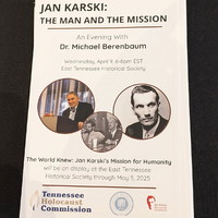 Announcement about Dr. Berenbaum's talk at the Karski exhibition opening (Photo: Courtesy of Tennessee Holocaust Commission)