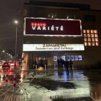 The VARIETE Theater marquee with Remember This: The Lesson of Jan Karski  (Photo: Julia Kotarba)