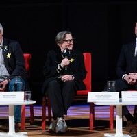 Mirosław Skórka, President of the Association of Ukrainians in Poland, Agnieszka Holland, a renowned film and theater director, and Łukasz Mieszkowski, historian at the Pilecki Institute (Photo: Danuta Matloch)