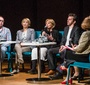uczestnicy i uczetsniczki panelu od lewej: Tomasz Szczepański, Joanna Podolska, Magdalena Łazarkiewicz, Piotr Głowacki, Marcin Dziurda, Elżbieta Wrona, Ewa Junczyk-Ziomecka ((fot. Magdalena Starowieyska/Polin))