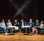 uczestnicy i uczetsniczki panelu od lewej: Tomasz Szczepański, Joanna Podolska, Magdalena Łazarkiewicz, Piotr Głowacki, Marcin Dziurda, Elżbieta Wrona, Ewa Junczyk-Ziomecka  (fot. Magdalena Starowieyska/Polin)