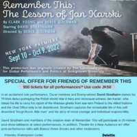 Off-Broadway Premiere of Remember This: The Lesson of Jan Karski