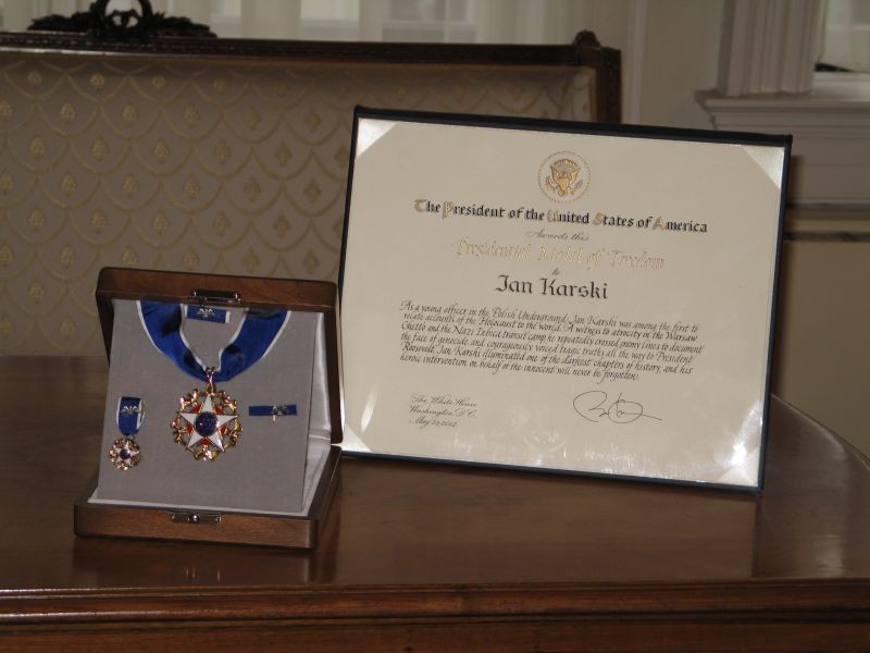 The Presidential Medal of Freedom awarded by Barack Obama to Jan Karski