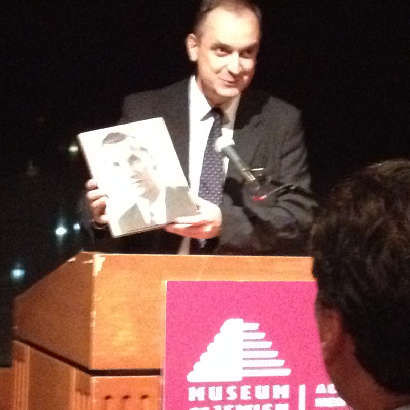 Publisher Slawomir Rybaltowski with the book in Nov 2014 at the Jewish Heritage Museum in NYC (photo: Wanda Urbanska)
