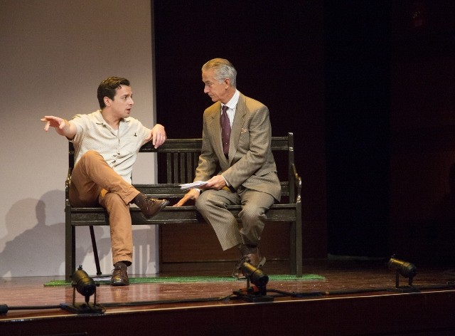 David Strathairn as Karski (right) and a member of the ensemble of 