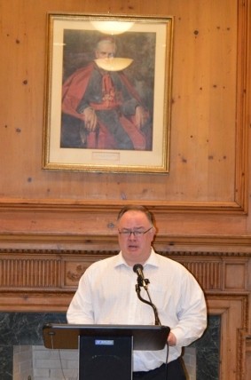 E. Thomas Wood talking about Karski at Manhattan College (Photo: Patrick Faccas)