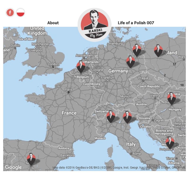 Iteractive map of places connected with Jan Karski