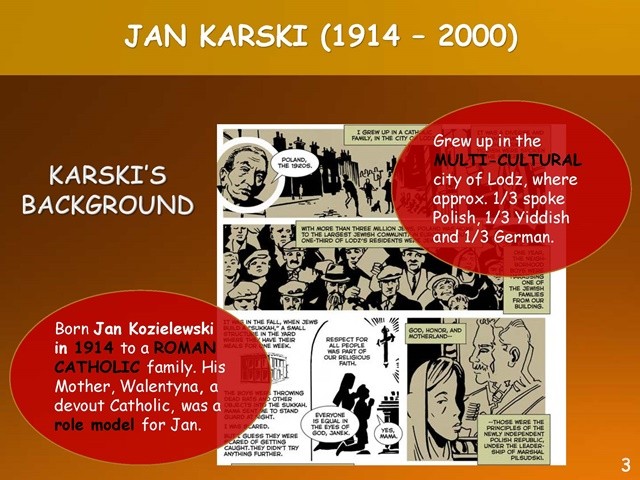 The images from the graphic novel Karski's Mission: To Stop the Holocaust were used for the presentation about the Polish courier