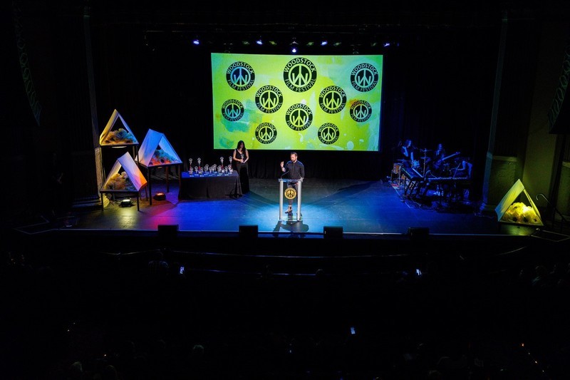 The movie co-director and director of photography, Jeff Hutchens, accepting the Change Maker Award at the Woodstock Film Festival (Photo: Courtesy of Woodstock FF/Dion Ogust)