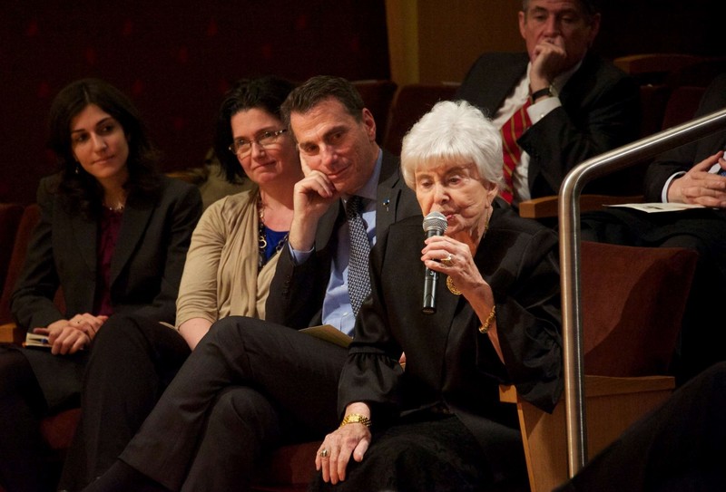 Kay Mirecka Ploss speaking at the launch of Karski's wartime memoir Story of a Secret State at Georgetown University in 2013.